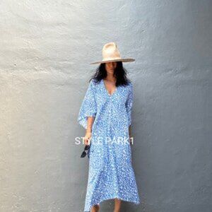 Blue and White Animal Print Kaftan Dress by stylepark1